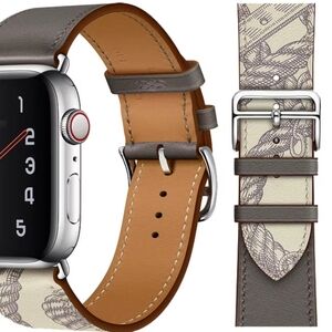 1 Hermès Brique/Beton leather apple watch strap 5 series 44mm 1 Orange Strap